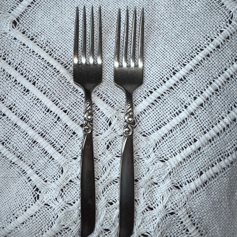 Vintage 1950s South Seas Community Silver Plate Dinner Forks Set of 2